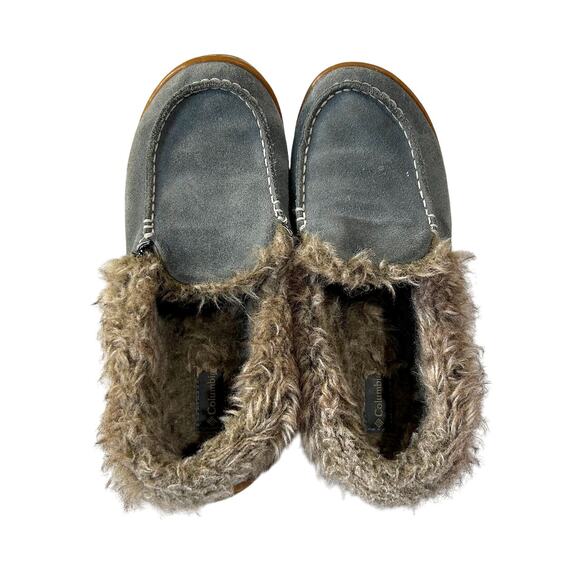 Columbia Furry Slippers 8.5 Rubber Grip Soles Comfy Cozy Warm Winter Footwear - Picture 1 of 6